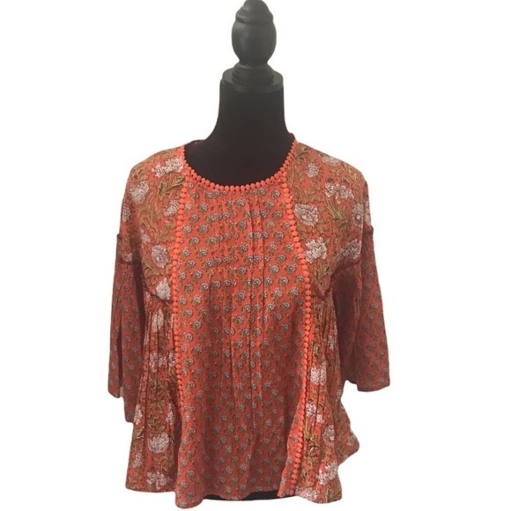 Rachel Zoe Orange Flower Tunic Size Small